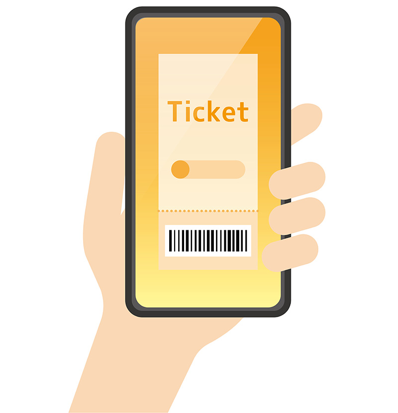 スマホでチケットを表示するイラスト